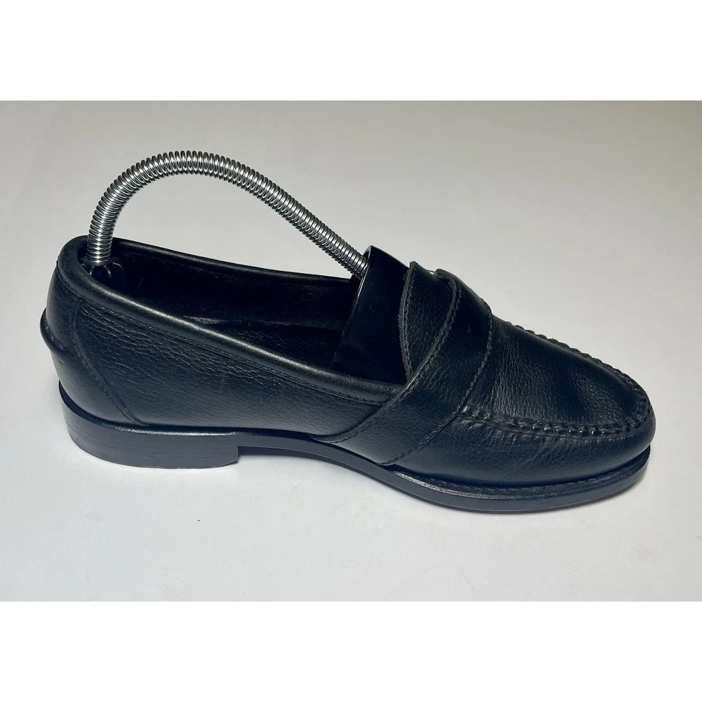 Vintage POLO Ralph Lauren Black Pebble Leather Buckle Loafers 8 D Made In Mexico